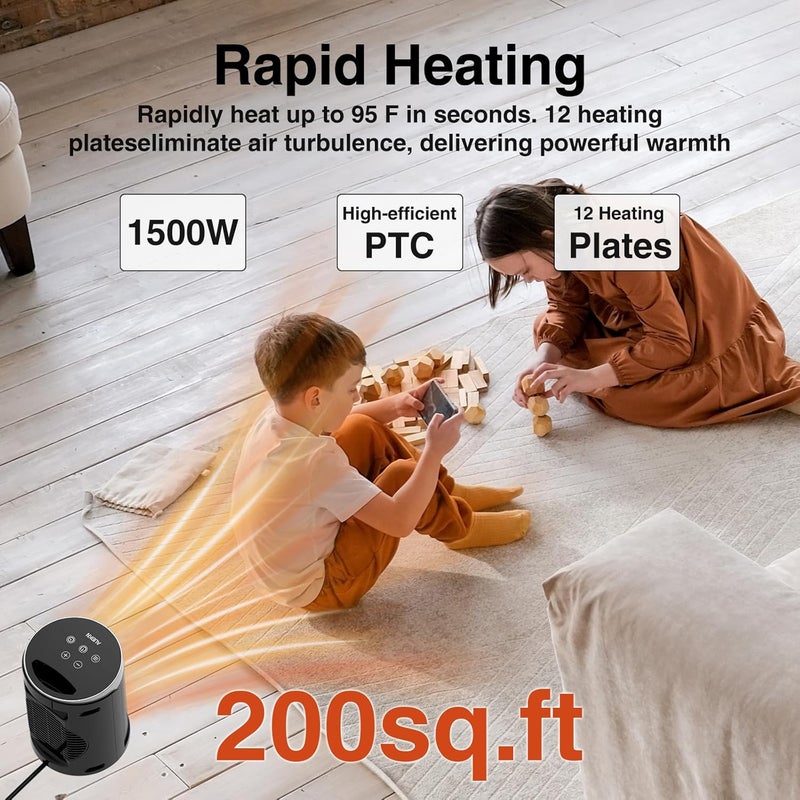 AUBKN Space Heater, Small Portable Electric Heaters for Indoor Use with Thermostat and Remote,12H Timer, 5 Mode, 1500W PTC Ceramic Fast Safety Heat for Office Bedroom Home - Image 5